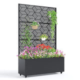 Garvee Metal Planter Box with Trellis and Wheels, 71"x47"x16" Raised Garden Bed for Climbing Plants, Vegetables, Vines, Privacy Planters for Patio with Drainage Holes, 15.7" Deep Planting Bed - Parallel
