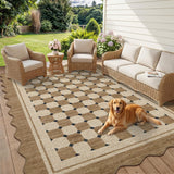 Garvee Scalloped Jute Area Rug - Jute Checkered Design - Washable Non-Slip Low Pile Indoor Outdoor Carpet for Living Room, Porch, Balcony, Office, Entryway, Backyard, 9x12ft - Jute