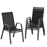 Garvee Space-Saving Stackable Patio Dining Chairs Set – High Back, Breathable Textilene Mesh, Weather-Resistant Metal Frame – Outdoor Garden, Deck, Lawn Seating – Black-Gray Spray Plastic & Black 2x1 Textilene, 4 Pieces - Black