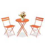 Garvee Orange Space-Saving Collapsible Patio Bistro Set – 3-Piece Metal Table and 2 Chairs, No Assembly, Portable, Weather-Resistant, Outdoor Furniture for Balcony, Garden, Yard, or Porch - Orang