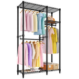 Garvee Freestanding Clothes Rack for Hanging Clothes, Heavy Duty Garment Rack Loads 700LBS with 3 Hanging Rods and Adjustable Wire Shelves, Portable Closet Wardrobe Organizer, 76.5"H x 41.6"L x 15.5"W, Black - Black / 2 Combo / 2x3 Tiers