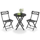 Garvee 3-Piece Black Folding Bistro Set, Weather-Resistant Steel Patio Table and 2 Chairs, Space-Saving Collapsible Outdoor Furniture Set for Balcony, Garden, Patio & Small Spaces - Black