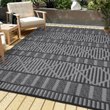 Garvee Waterproof Reversible Outdoor Rug 9x12ft - Black Grey Plastic Straw Patio Carpet - Compact, Mark & UV Resistant Area Mat for Deck, Camping, Balcony - Black Gray