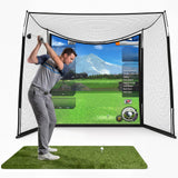 Garvee Range Cage 10 x 8 ft Golf Hitting Net, with Blank Simulator Screen, Fiberglass support shafts, painted golf frame, suitable for players of all skill levels