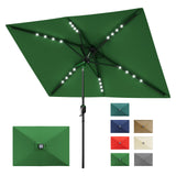 Garvee Solar Powered Rectangular Patio Umbrella 10' x 6.5' with LED Lights – Outdoor Market Table Umbrella with Crank, Push Button Tilt, 6 Sturdy Ribs for Garden, Deck, Lawn, Pool – Deep Green - Dark Green