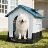 Garvee Large Dog House Outdoor with Air Vents and Elevated Floor for Medium Large Dogs, Plastic Waterproof Doghouse Sloping Roof, Easy Clean and Assemble, Blue - Blue