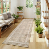 Garvee 2' × 6' Washable Non-Slip Runner Rug for Kitchen Living Room, Soft Pearl Velvet Border Pattern, Camel - Camel