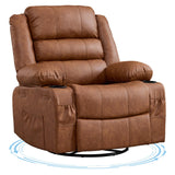 Garvee Rocking Recliner Chair for Adults, Oversized 360° Swivel Rocker Recliner with Cup Holder, Nursery Glider with Upholstered Deep Seat PU Leather Comfy Single Sofa for Living Room, Brown - Brown|PU