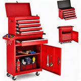 Garvee 2-in-1 Heavy-Duty Steel Toolbox with 5 Drawers, Portable Storage Chest with Full-Length Ball-Bearing Slides and Removable Trays for Tools and Hardware