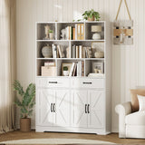 Garvee 71in Tall Bookcase with 2 Drawers & 4 Doors, 6-Tier 47in Wide Large Modern Bookshelf and Bookcase Storage Cabinet with Shelves for Home Living Room Office, White - White