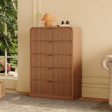 Garvee Fluted Tall Dresser 5 Drawer Mid-Century Modern Rounded Edge Walnut Wood Soft-Close Drawers Bedroom Living Room - Walnut