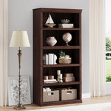 Garvee 5 Tier Bookcase, Farmhouse Book Shelf with Storage, Tall Book Case Wooden 5 Shelf Bookcase for Home Office, Living Room, Bed Room, Reddish Brown - Reddish Brown