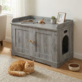 Garvee 31.5" Cat Litter Box Enclosure Furniture with Barn Door & Display Shelf, Wooden Hidden Litter Box Cover, Dog-Proof Design for Multiple Cats, Smooth Surface & Quick Clean-Up, Gray - Gray