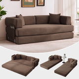 Garvee 5-in-1 Convertible Sleeper Sofa Bed, 78.8" Oversized Corduroy Sofa Loveseat with Fixed-Shape Frame & 2 Pillows, No Assembly Required Futon Sofa for Living Room, Bedroom & Lounge, Brown - Brown