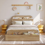 Garvee Twin XL Size Wooden Platform Bed Frame with Storage Headboard and Raised Footboard – Sturdy Slats, Low Profile, No Box Spring Needed, Kids & Adults Bedroom – Golden Sandalwood, TWIN-XL Size - Natural