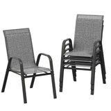 Garvee Space-Saving Stackable Patio Dining Chairs Set – High Back, Breathable Textilene Mesh, Weather-Resistant Metal Frame – Outdoor Deck, Garden, Backyard Seating – Black-Gray Spray Plastic & Gray 2x1 Textilene, 4 Pieces - Gray