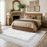 Garvee 5' x 7' Modern Geometric Non-Slip, Machine-Washable, Soft Faux Cashmere Aesthetic Area Rug- Bedrooms and Entryways, Gray - Gray