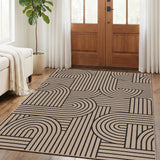 Garvee Easy Jute Rug, 4x6 Geometric Area Rug – Black & Natural Modern Boho Rug with Arc Line Design, Low Pile Non-Slip Carpet for Living Room, Bedroom & Office - Nature/Black