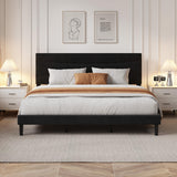 Garvee Robust & Elegant – King Size Upholstered Platform Bed Frame with Soft Padded Headboard, Modern Minimalist Design, Strong Wood & Metal Slat Support, Sturdy & Stable, Noise-Free, Easy Assembly, No Box Spring Needed – King, Black Soft fabric - Black