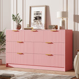 Garvee 54" Wide 7 Drawer Dresser with Fluted Design and Metal Handle, Modern Chest of Drawers TV Stand for Bedroom Living Room Hallway,Pink - Pink
