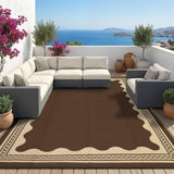 Garvee 9x12 Outdoor Rug – Waterproof Reversible Patio Rug with Scalloped Border, Lightweight Foldable Plastic Straw Rug with Carry Bag for Deck, RV, Beach & Backyard - Brown