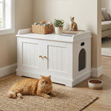 Garvee 31.5" Cat Litter Box Enclosure Furniture with 2 Doors & Display Shelf, Wooden Hidden Cat Cabinet for Living Room, Dog-Proof Design for Multiple Cats, Smooth Surface & Quick Clean-Up, White - White