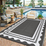 Garvee Waterproof Outdoor Rug 8x10 for Patio, Reversible Modern Area Rug, Large Plastic Straw Mat for Camping, RV, Porch, Backyard, Deck, Picnic, Beach, Grey & White - Gray