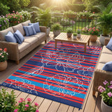 Garvee Outdoor Waterproof Reversible Rug 5x8ft – Floral Plastic Straw Patio Carpet – Lightweight, Collapsible, Washable, UV Resistant – Ideal for Camping, RV, Garden, Picnic, Beach, Balcony, Deck – Bright Red/Navy Blue/Sky Blue/White