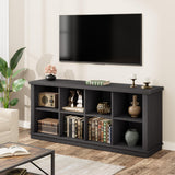 Garvee 8 Cube Book Shelf, Rustic Farmhouse Wood Horizontal Bookshelf, Long Freestanding Bookcase Cabinet, 2-Tier Storage Organizer for Living Room, Entryway, Office, Charcoal Black - Black