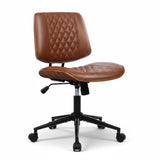 Garvee Ergonomic Armless Office Desk Chair – Modern Walnut Design, Quality PU Leather, Adjustable Height, Swivel Wheels, Small Space Friendly – Ideal for Home, Computer, Meeting Room – Diamond Design | PU | Brown - Brown