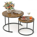 Garvee 23.6/15.7 Inch Round Nesting Coffee Table Set of 2, Round Coffee Table for Living Room, Space Saving Nesting Tables with Faux Marble Top, Metal Frame, Adjustable Feet for Bedroom - Oak