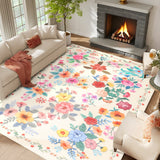 Garvee 8' × 10'  Floral Nursery  Area Rugs Washable Print Boho Cute Carpet Non Slip Flower Low Pile for Living Room Kids Girls Playroom Bedroom Kitchen Office Farmhouse-Beige - Beige