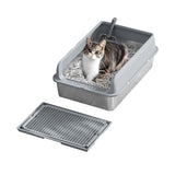 Garvee Stainless Steel Cat Litter Box with Lid, 23.6"x15.8"x11.8" Large Litter Box for Big Cats, Anti Leakage, Odor-Free & Easy Cleaning Metal Litter Pan Include Scoop, Non-Sticky with High Wall Sides-grey - Gray (60X40X30Cm)
