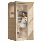 Garvee Far Infrared Sauna 1 Person Indoor Dry Sauna with Low EMF 1200W/110V Heaters Panels, Chromotherapy, MP3 Speaker, 110V & Tempered Glass Door, Full Body for Home & Gym, 32.7 * 27.6 * 60 Inch