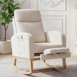 Garvee Corduroy Nursery Rocking Chair with Foot Rest - Smooth Rocking, 26" High Backrest - High-Density Sponge Padding - Upholstered Glider with Side Pocket - 300 lbs Capacity - Living Room, Bedroom - Corduroy|Beige