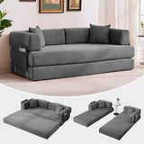 Garvee 5-in-1 Convertible Sleeper Sofa Bed, 78.8" Oversized Corduroy Sofa Loveseat with Fixed-Shape Frame & 2 Pillows, No Assembly Required Futon Sofa for Living Room, Bedroom & Lounge, Gray - Corduroy | Gray