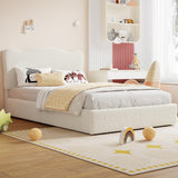 Garvee Kids Upholstered Platform Bed Frame with 2 Storage Drawers - Cute Velvet Headboard - Sturdy Wooden Slats - Low Profile, Noise-Free - Easy Assembly - No Box Spring Needed - Full, Offwhite color - Beige & Drawers