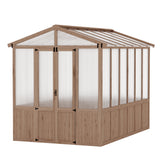 Garvee 8x10FT Wooden Greenhouse with Cedar Frame, Outdoor Wood Greenhouses with Roof Vent, Wood and Polycarbonate Walk-in Greenhouse
