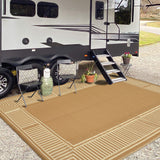 Garvee Reversible Waterproof Outdoor Rug - Modern Brown Plastic Straw Patio Mat - Sturdy & Striped, UV Resistant, Easy Clean Area Carpet - Brown