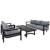 Garvee Light Gray 4 Pieces Patio Furniture Sets, Loveseat, Single Sofa, Coffee Table With Acacia Wood Top, Steel Garden Conversation Bistro Sets For Yard Pool Backyard