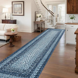 Garvee Printed Rug with Braided Pattern on it, Washable Rugs 2x10 Hallway Runner Non Slip Kitchen Rugs Soft Non Shedding Low Pile Entryway Rug Stain Resistant Carpet for Bath Laundry - Blue