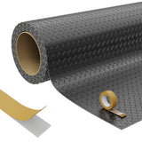 Garvee Heavy Duty Diamond Plate PVC Garage Floor Mat, 7.5x17 ft, 2.0mm Thick, Waterproof Non-Slip Protector Roll, Double-Sided Tape, Cut to Fit, For Compact SUVs, Sports Cars, Warehouse, Basement, Black - Black + Adhesive