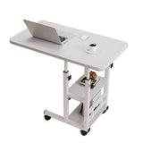 Garvee Height Adjustable Mobile Computer Table with Wheels, Tiltable Desktop, Small Overbed Tables, End Table with Storage Shelves, Waterproof, Easy Assembly, Home Office Use, White - White