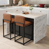 Garvee Set of 2 Modern PU Bar Stools with Back and Metal Legs for Kitchen and Dining Room, Brown - Brown