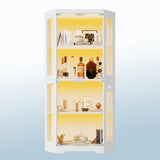 Garvee Modern Glass Corner Display Cabinet – 4-Tier Curio, 3-Color LED Lights, Charging Ports, Motion Detector – Storage Shelf for Toys, Books, Collectibles – White