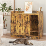 Garvee Cat Litter Box Enclosure, Hidden Litter Box Furniture with Divider, Indoor Cat House, Wooden Cat Washroom Storage Cabinet Bench, Side End Table Nightstand, 33.07"L × 23.62"W × 23.92"H, Rustic Brown - Rustic Brown