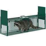 Garvee 2-Door Live Animal Trap Cage – Humane, Collapsible Steel, Sensitive Trigger – For Raccoons, Stray Cats, Rabbits, Skunks & Foxes – Easy Carry Handle – Green: 32x10x10 in / 84x26x26 cm - Green