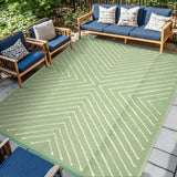 Garvee 6' x 9' Reversible Waterproof Outdoor Rug – Modern Striped Patio Carpet, Easy to Clean, collapsible, UV Protected, Large 6x9ft Plastic Straw Mat for RV, Camping, Picnic, Sage Green - Striped|Sage Green