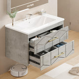 Garvee Modern 24" Floating Bathroom Vanity in Humidity-Resistant Design with Soft-Close Drawers and Gold Handles, Grey - Grey