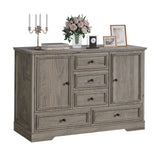 Garvee Farmhouse Sideboard Buffet Cabinet with 5 Drawers and 2 Doors, 47" Kitchen Storage Cabinet, Wood Coffee Bar Cabinet with Adjustable Shelves for Dining Room Living Room, Grey - Grey